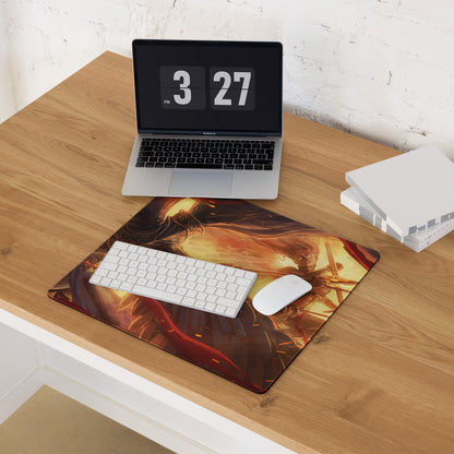 Gaming Mouse Pad Red Orange Black Large Non Slip Edge Stitching For CSGO Dota Setup Dynamic Fiery Warrior Illustration