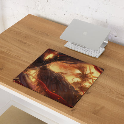 Gaming Mouse Pad Red Orange Black Large Non Slip Edge Stitching For CSGO Dota Setup Dynamic Fiery Warrior Illustration