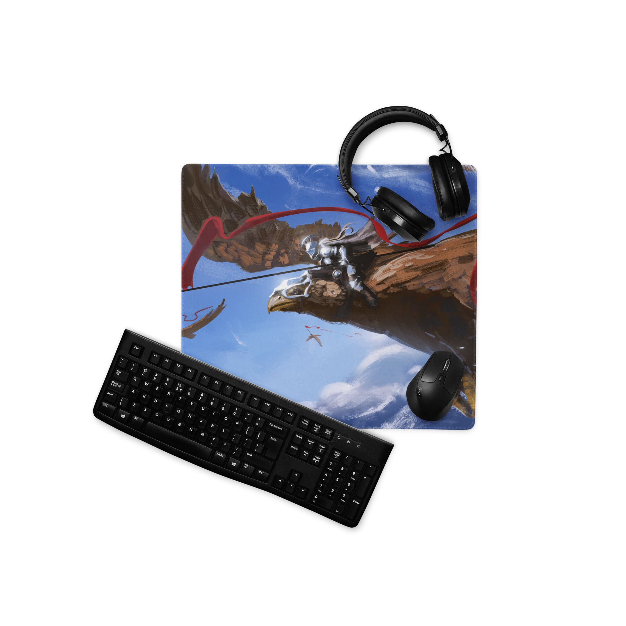 Gaming Mouse Pad Blue Dragon Scene for Gaming Desk Setup Fantasy Art Style Large Non Slip Edge Stitching