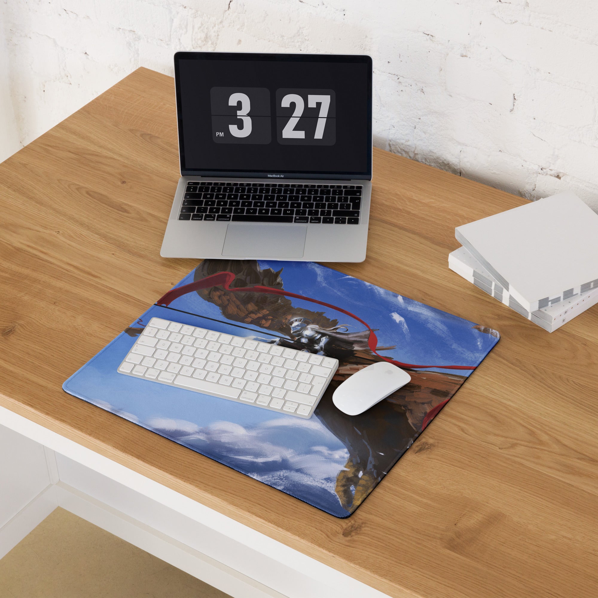 Gaming Mouse Pad Blue Dragon Scene for Gaming Desk Setup Fantasy Art Style Large Non Slip Edge Stitching