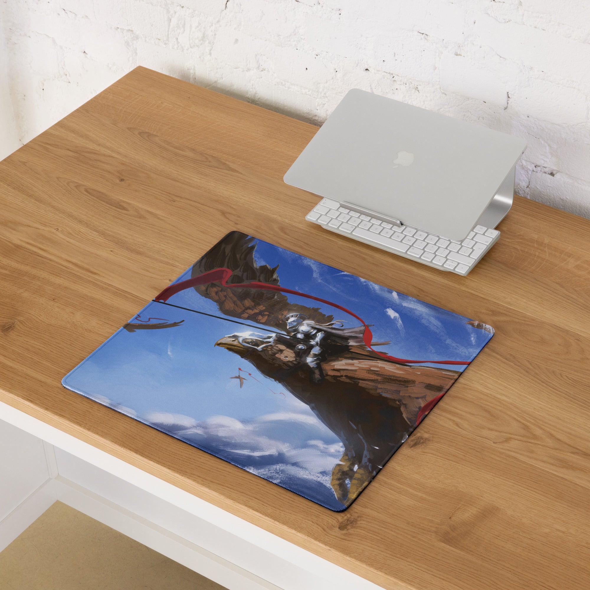 Gaming Mouse Pad Blue Dragon Scene for Gaming Desk Setup Fantasy Art Style Large Non Slip Edge Stitching