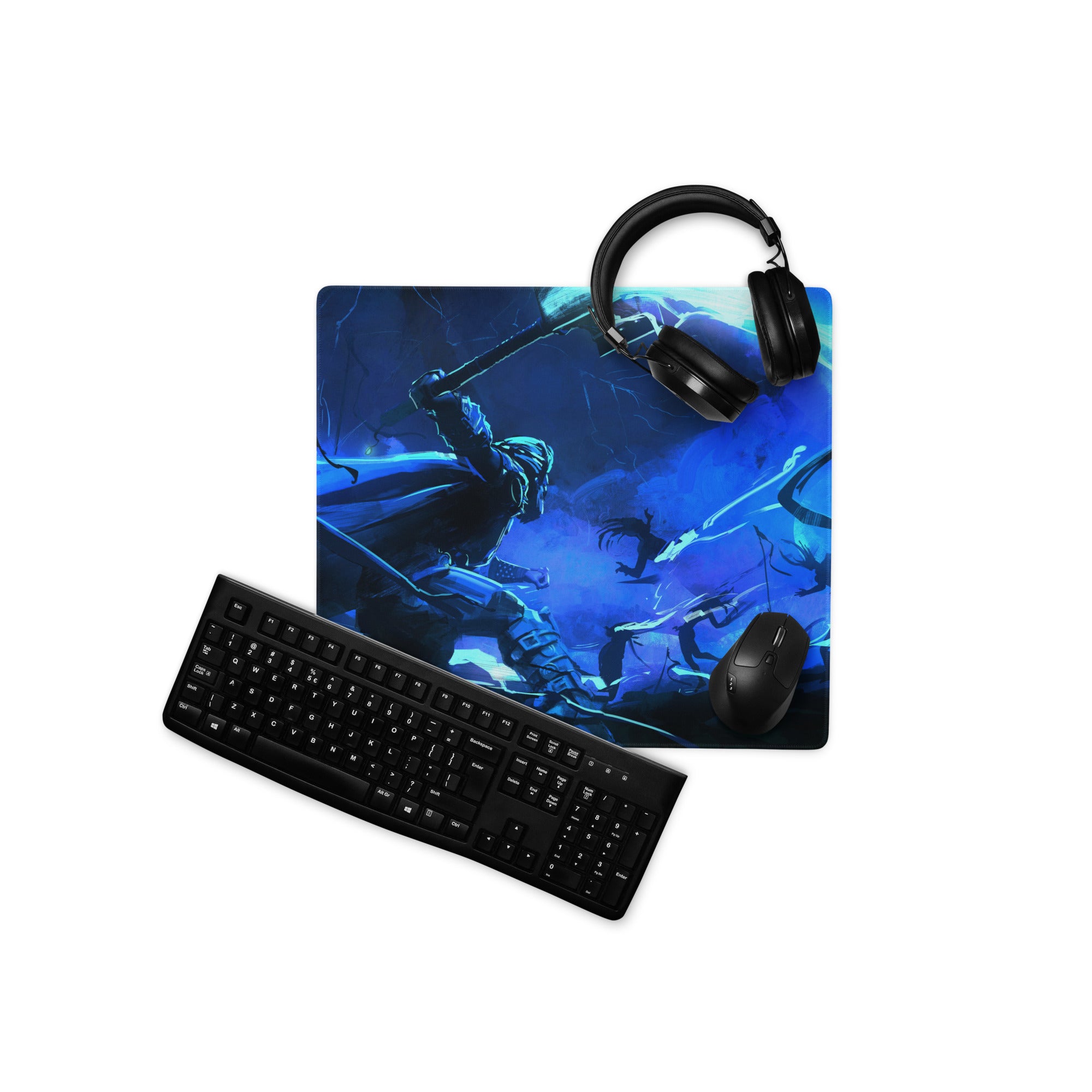 Blue Neon Gamer Mouse Pad Large Size For Gaming Setup Non Slip Surface Dynamic Battle Scene Art For CSGO Dota