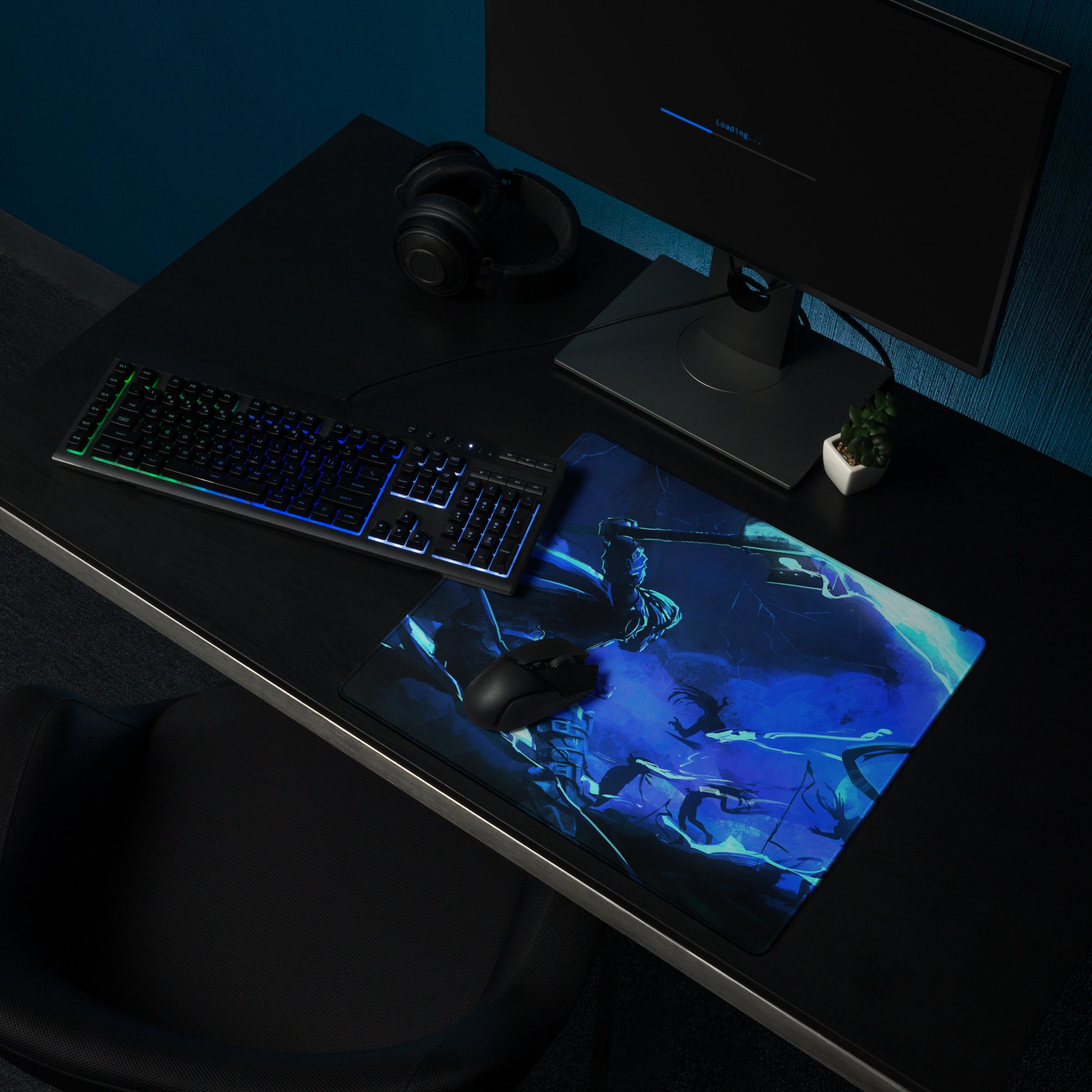 Blue Neon Gamer Mouse Pad Large Size For Gaming Setup Non Slip Surface Dynamic Battle Scene Art For CSGO Dota