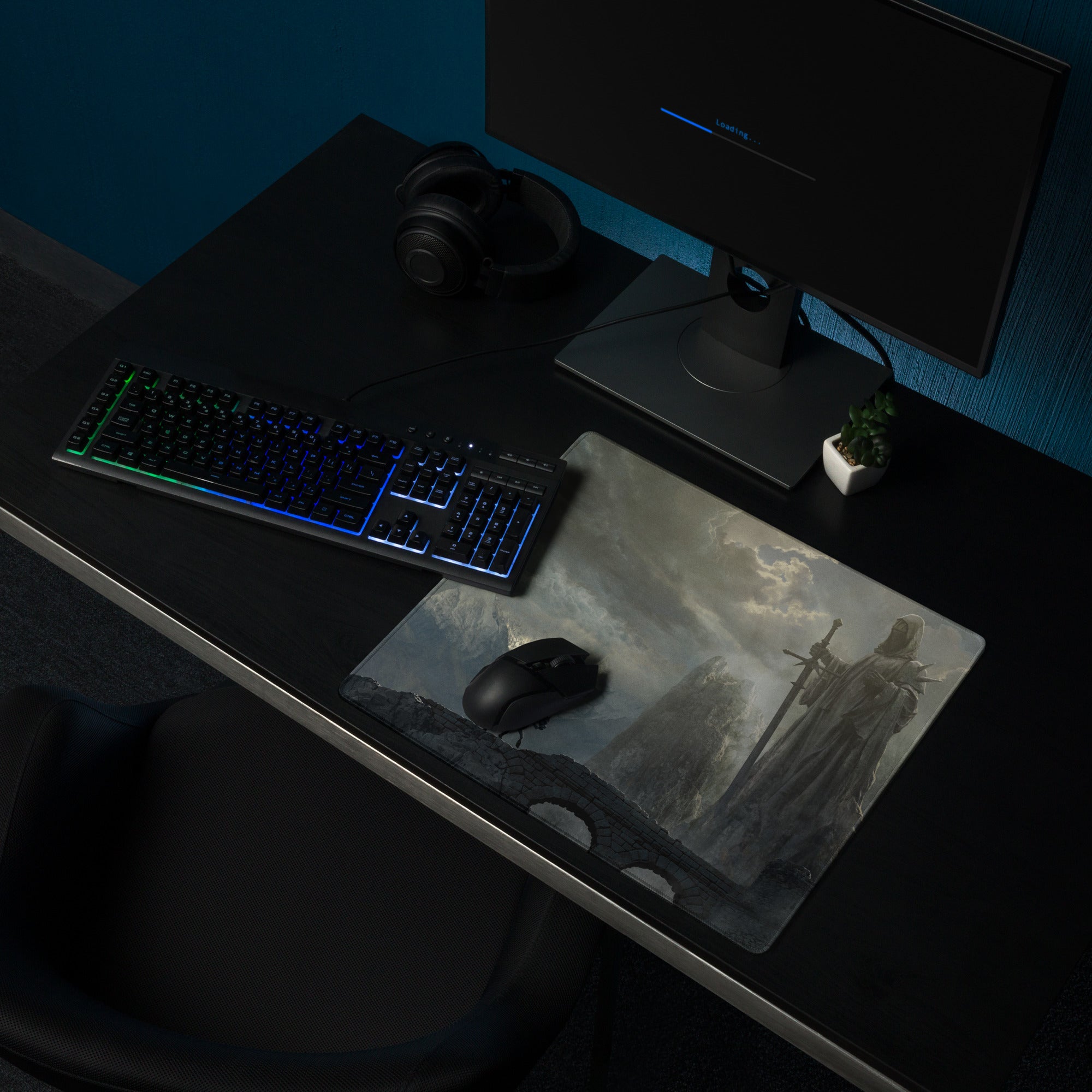 Dark Blue Gray Fantasy Themed Gaming Mouse Pad Large Non Slip Edge Stitch for Dota CSGO