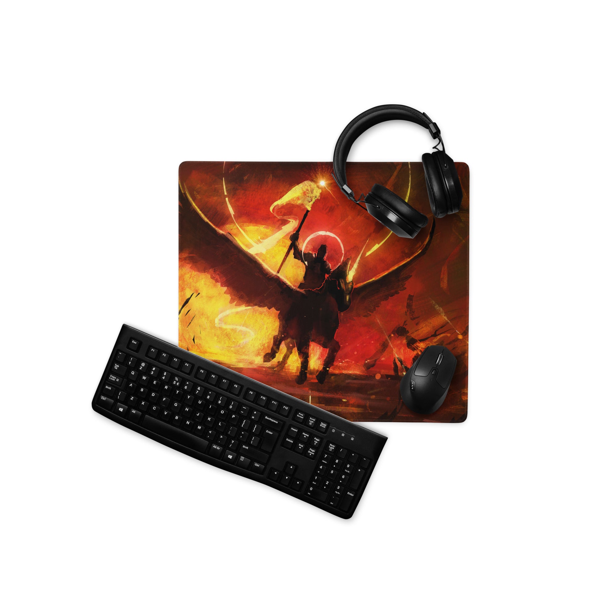 Orange Red Fiery Battle Scene Gaming Mouse Pad For Desktop Esports Desk Mat Large Size Non Slip Edge Stitching