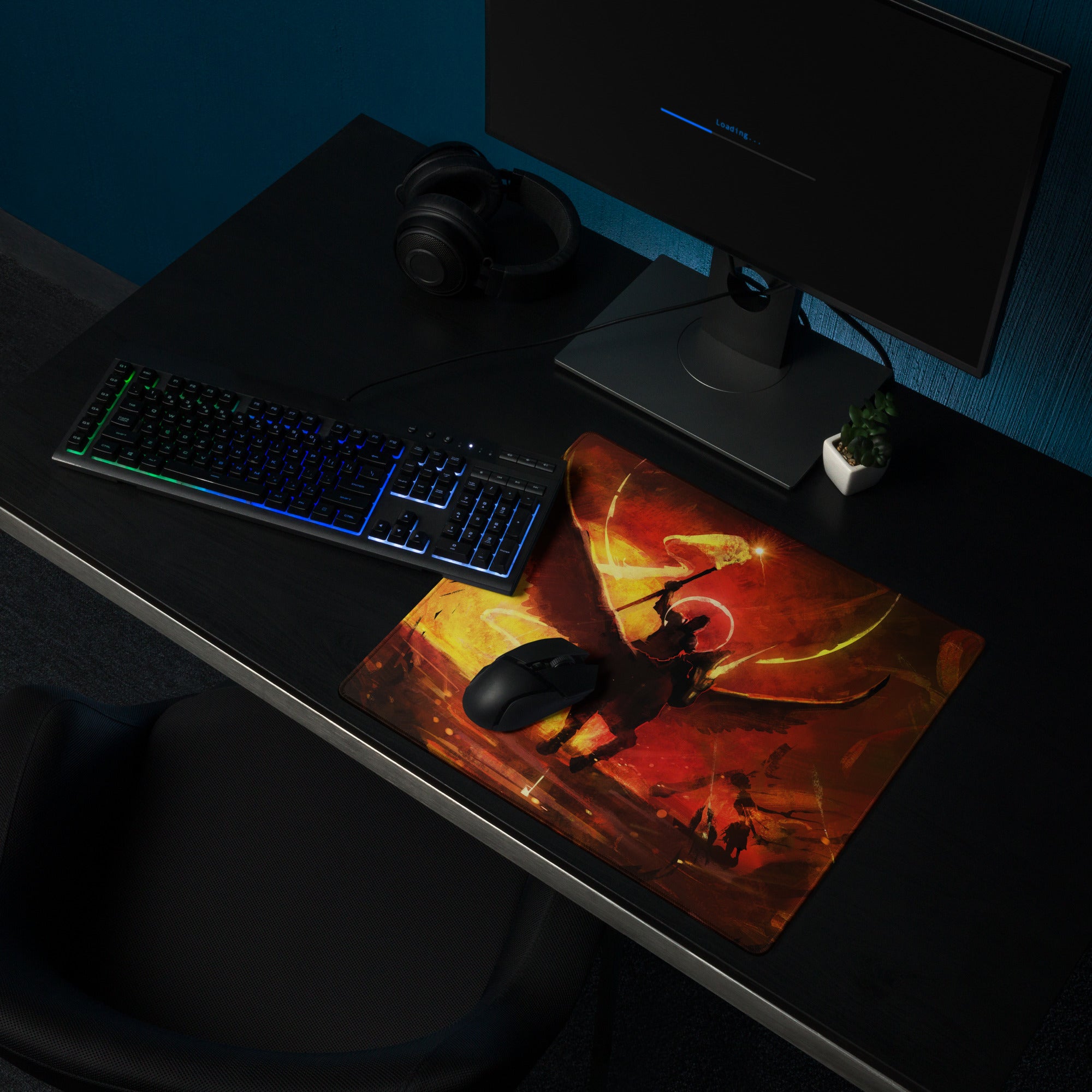 Orange Red Fiery Battle Scene Gaming Mouse Pad For Desktop Esports Desk Mat Large Size Non Slip Edge Stitching