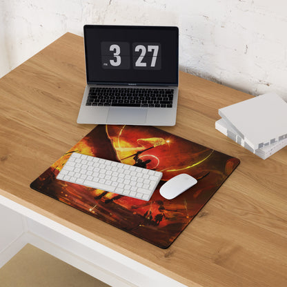 Orange Red Fiery Battle Scene Gaming Mouse Pad For Desktop Esports Desk Mat Large Size Non Slip Edge Stitching