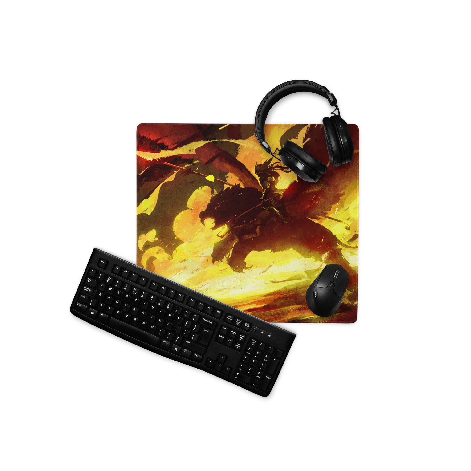 Fiery Orange Yellow Red Gaming Mouse Pad for Desktop Setup Abstract Brushstroke Art Energetic Gamer Decor