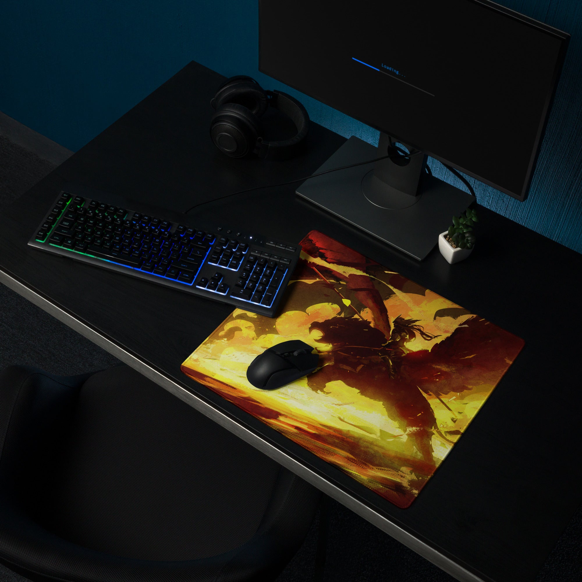 Fiery Orange Yellow Red Gaming Mouse Pad for Desktop Setup Abstract Brushstroke Art Energetic Gamer Decor