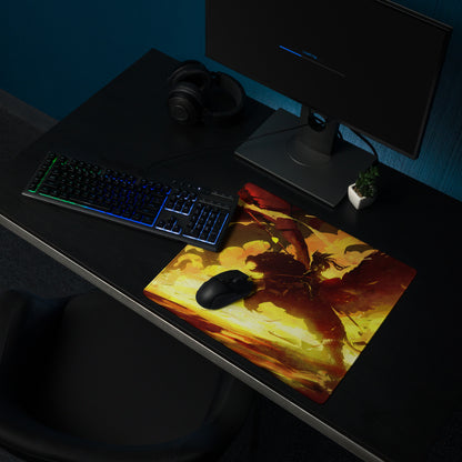 Fiery Orange Yellow Red Gaming Mouse Pad for Desktop Setup Abstract Brushstroke Art Energetic Gamer Decor
