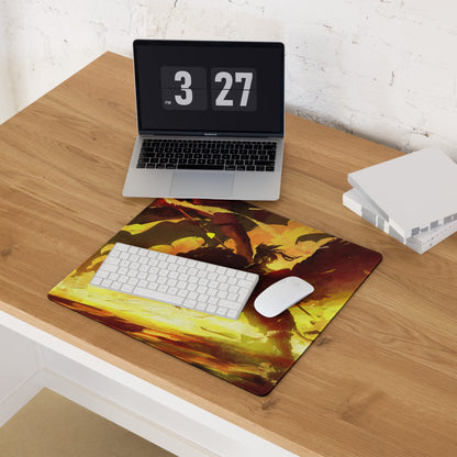 Fiery Orange Yellow Red Gaming Mouse Pad for Desktop Setup Abstract Brushstroke Art Energetic Gamer Decor