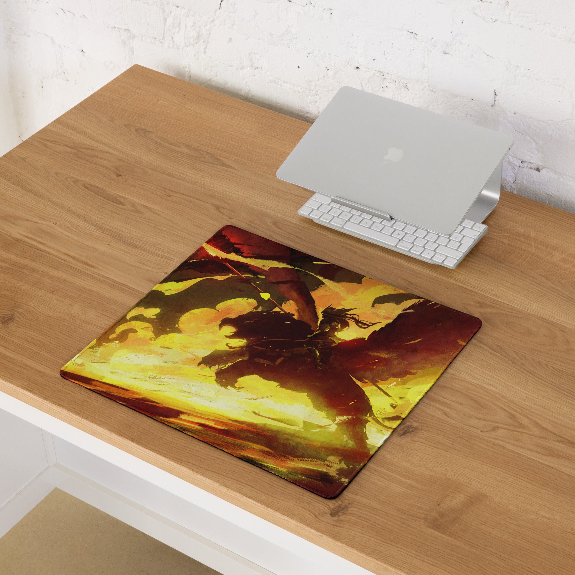 Fiery Orange Yellow Red Gaming Mouse Pad for Desktop Setup Abstract Brushstroke Art Energetic Gamer Decor