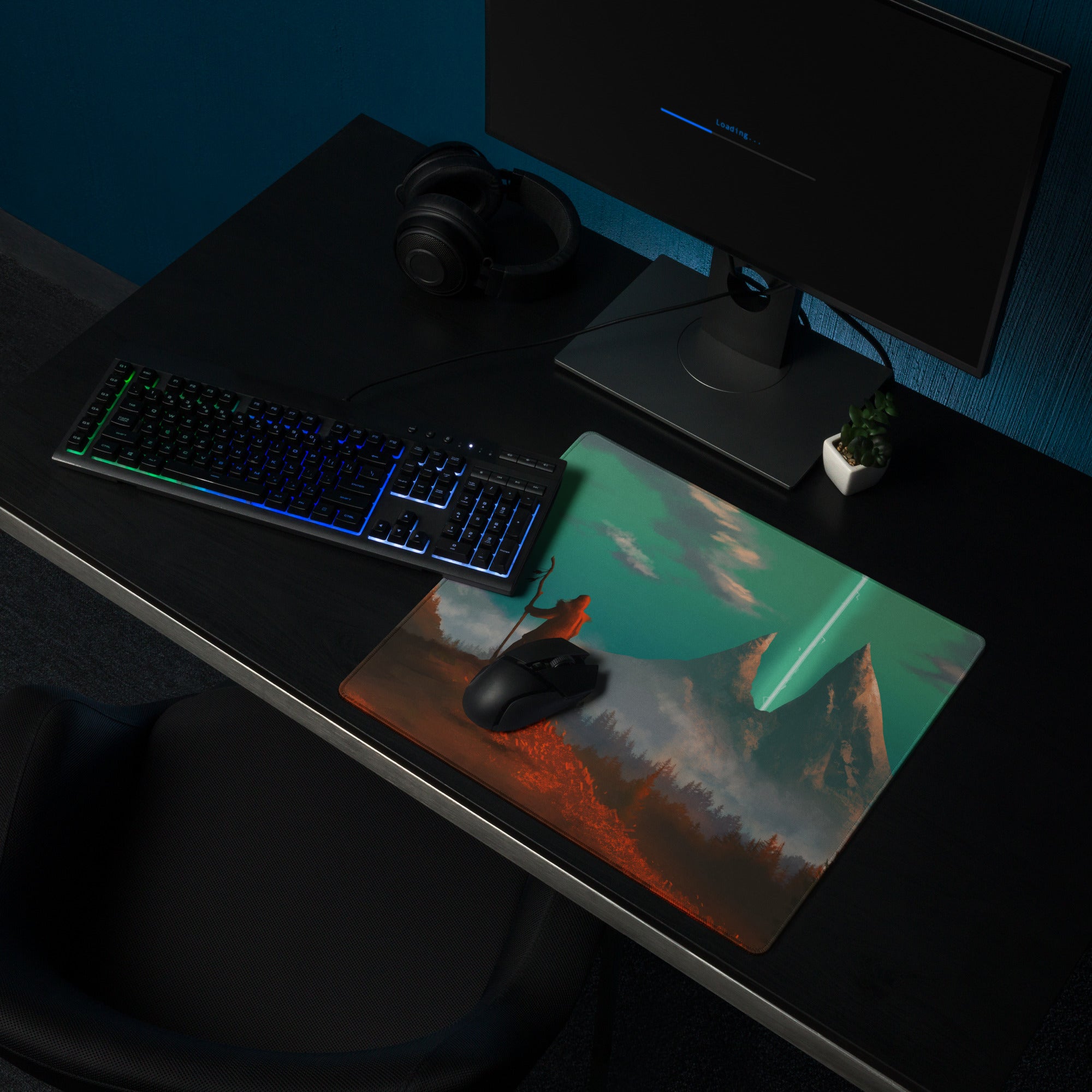 Green Teal Gaming Mouse Pad For Desktop Setup Large Size Epic Fantasy Landscape Digital Art