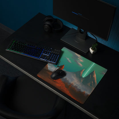 Green Teal Gaming Mouse Pad For Desktop Setup Large Size Epic Fantasy Landscape Digital Art