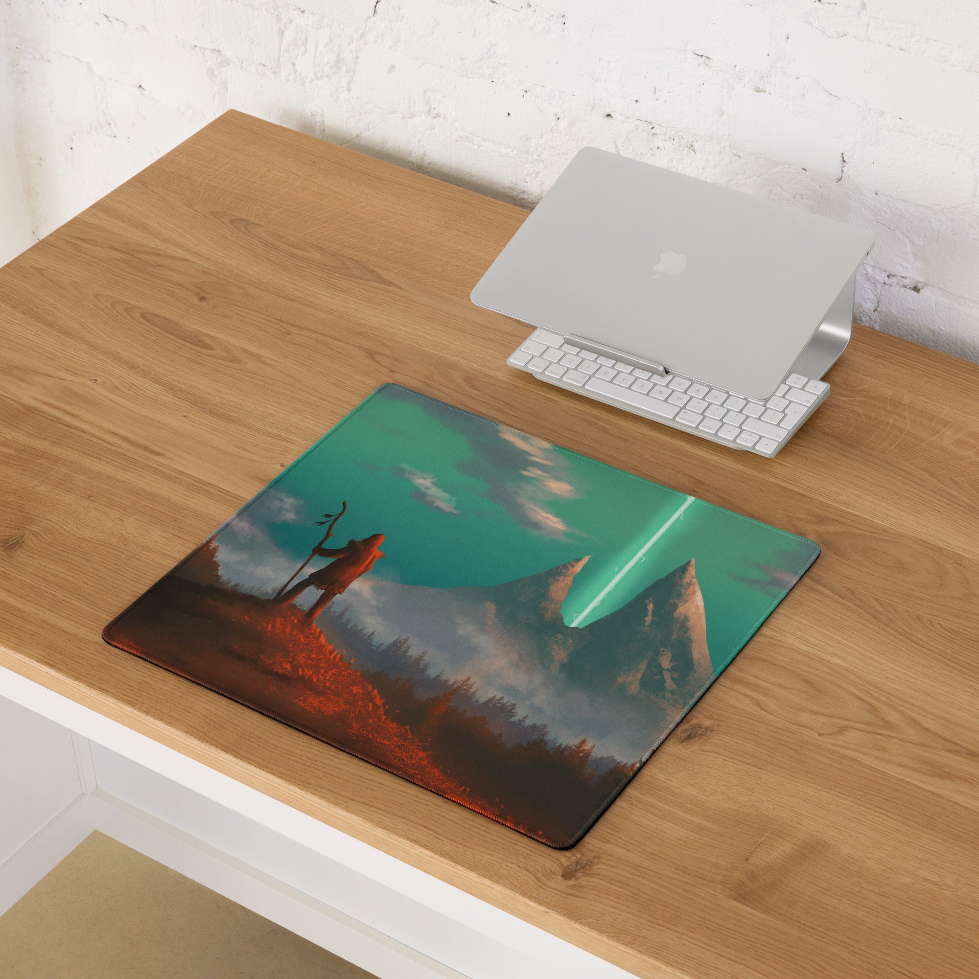 Green Teal Gaming Mouse Pad For Desktop Setup Large Size Epic Fantasy Landscape Digital Art