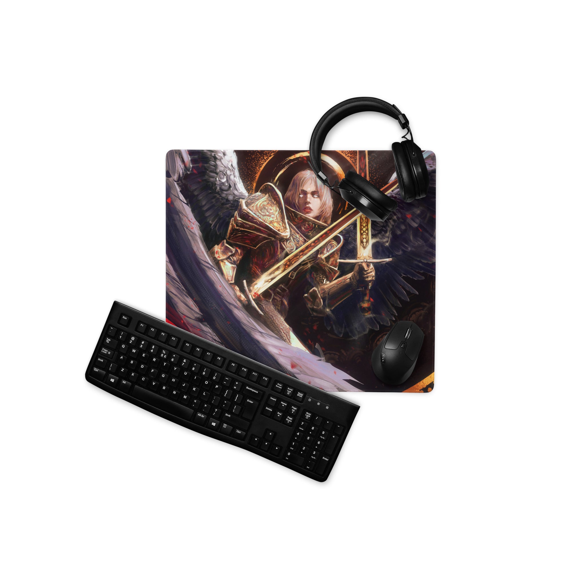 Gaming Mouse Pad Red Black Large Non Slip Desk Mat With Fantasy Angel Wings Artwork For Epic Dota And CSGO Play