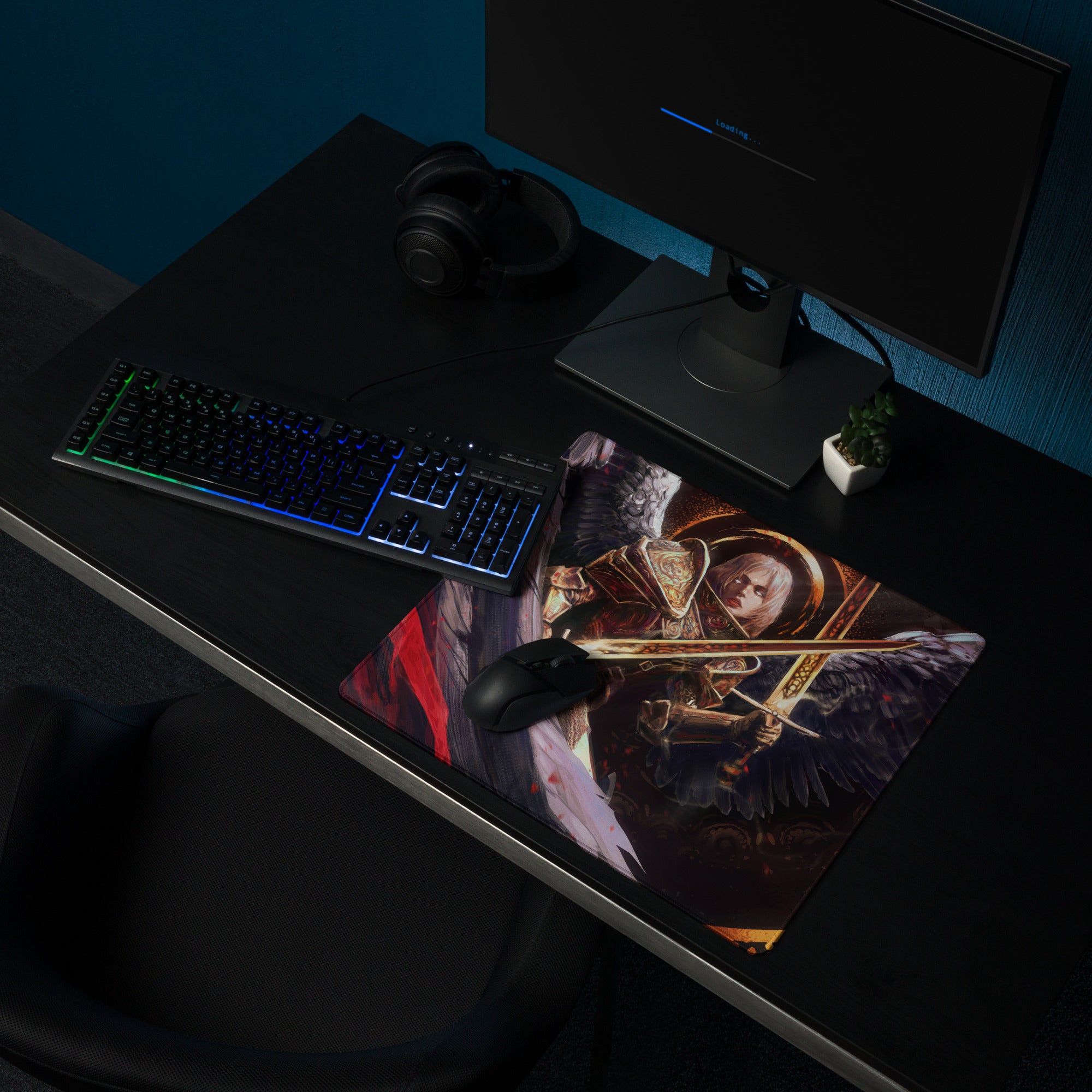 Gaming Mouse Pad Red Black Large Non Slip Desk Mat With Fantasy Angel Wings Artwork For Epic Dota And CSGO Play