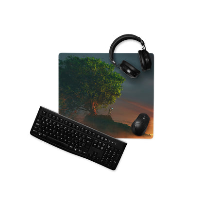 Gaming Mouse Pad Forest Green And Sunset Orange Large Desk Setup With Non Slip Base And Edge Stitching Modern