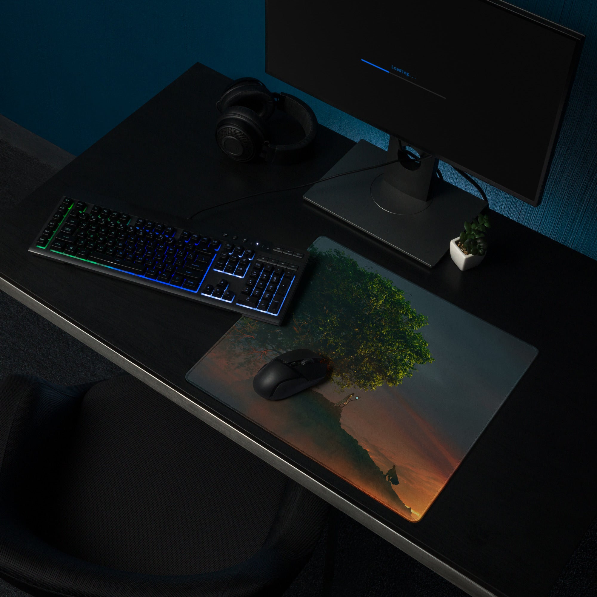 Gaming Mouse Pad Forest Green And Sunset Orange Large Desk Setup With Non Slip Base And Edge Stitching Modern