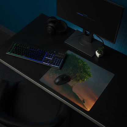Gaming Mouse Pad Forest Green And Sunset Orange Large Desk Setup With Non Slip Base And Edge Stitching Modern