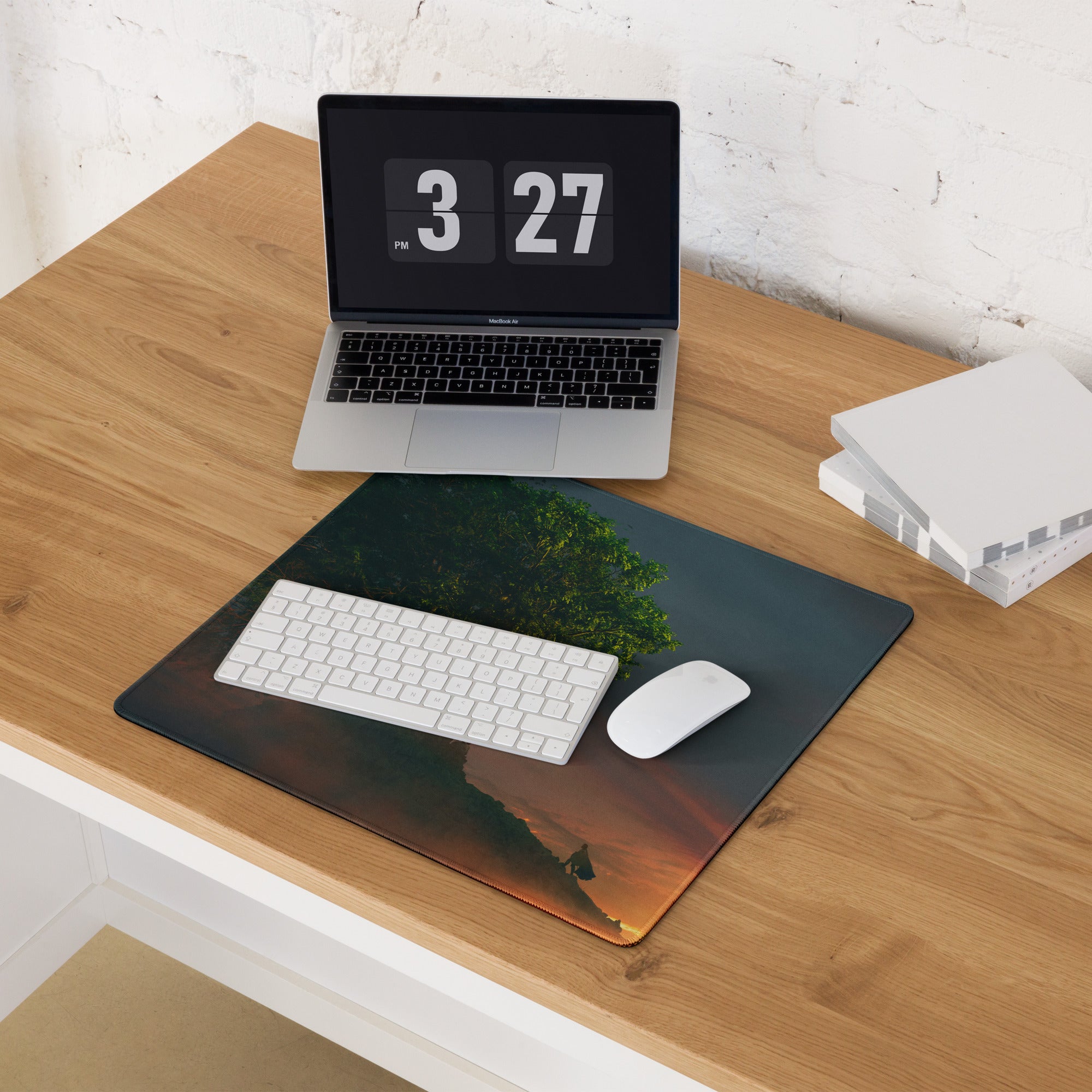 Gaming Mouse Pad Forest Green And Sunset Orange Large Desk Setup With Non Slip Base And Edge Stitching Modern