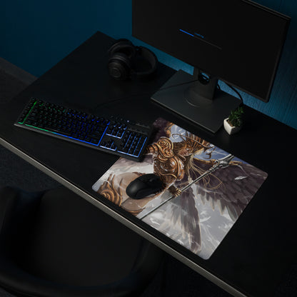 Gaming Mouse Pad Large Desk Mat With Bronze Gold Fantasy Warrior Illustration For Epic Winged Armor Gaming Setup