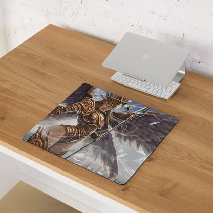 Gaming Mouse Pad Large Desk Mat With Bronze Gold Fantasy Warrior Illustration For Epic Winged Armor Gaming Setup