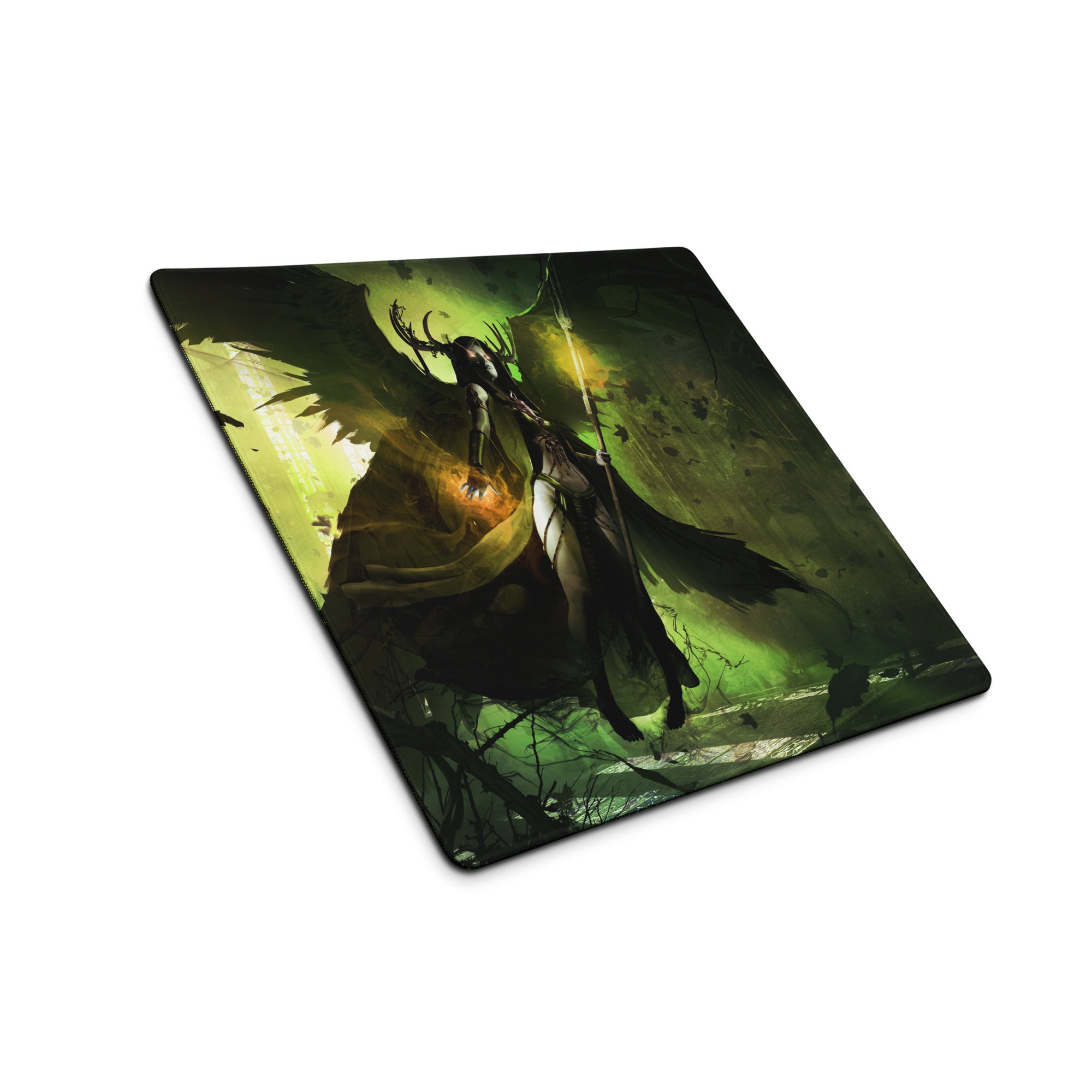 Gaming Mouse Pad Green Black Large Desk Mat For Gaming Setup Fantasy Art Style Moody Theme