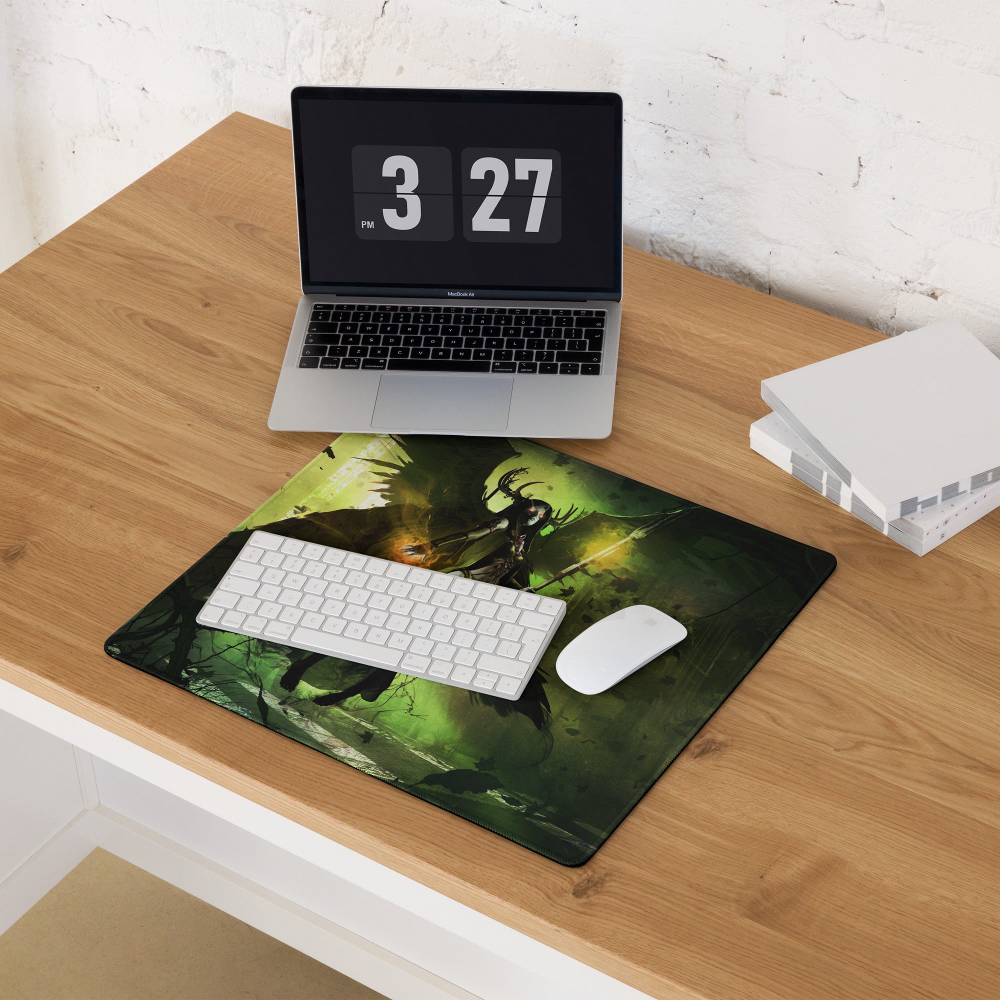 Gaming Mouse Pad Green Black Large Desk Mat For Gaming Setup Fantasy Art Style Moody Theme