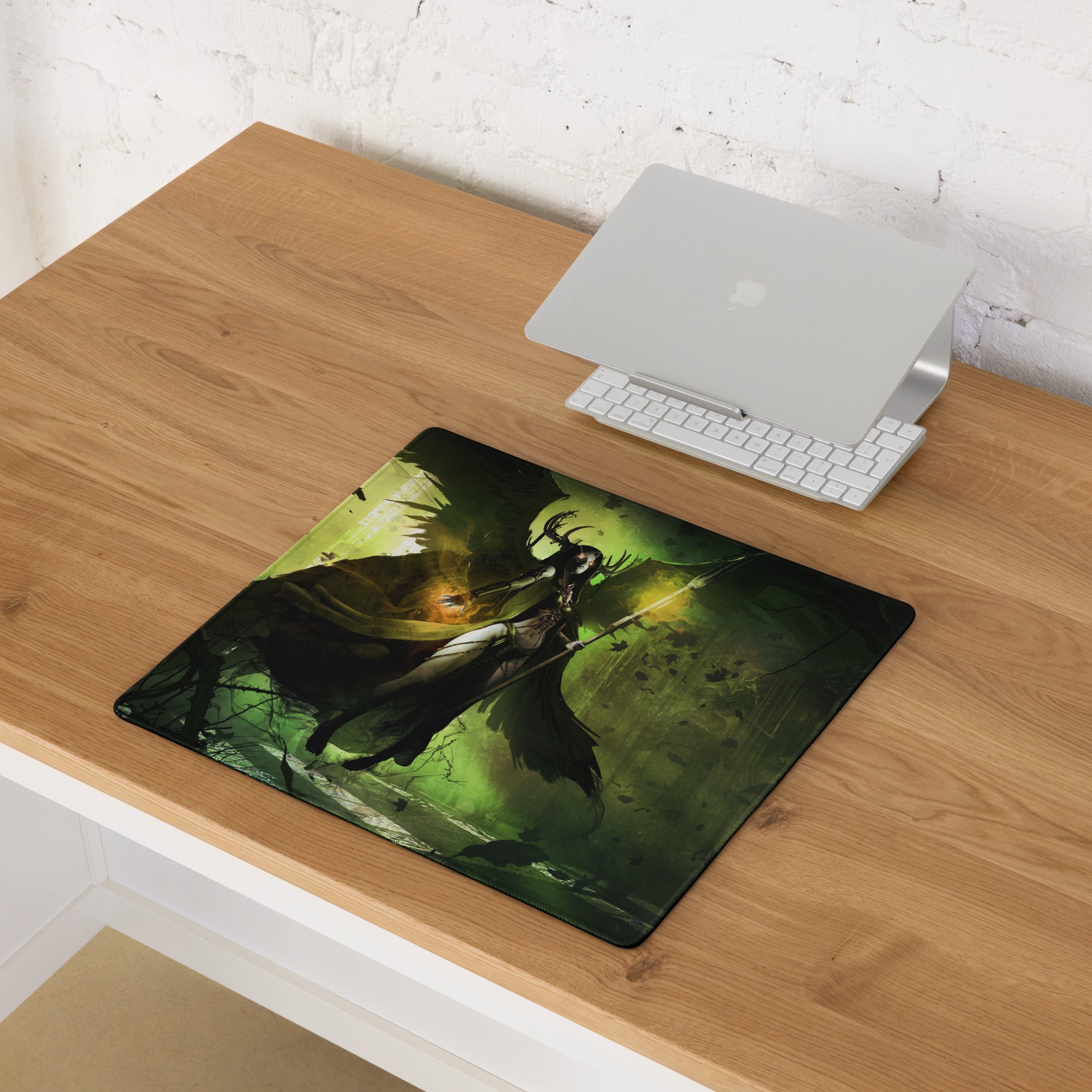 Gaming Mouse Pad Green Black Large Desk Mat For Gaming Setup Fantasy Art Style Moody Theme