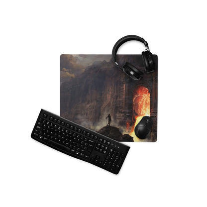 Gaming Mouse Pad Dark Lava Orange Epic Fantasy Desk Mat For Battlestation Large Non Slip Edge Stitched Digital Art
