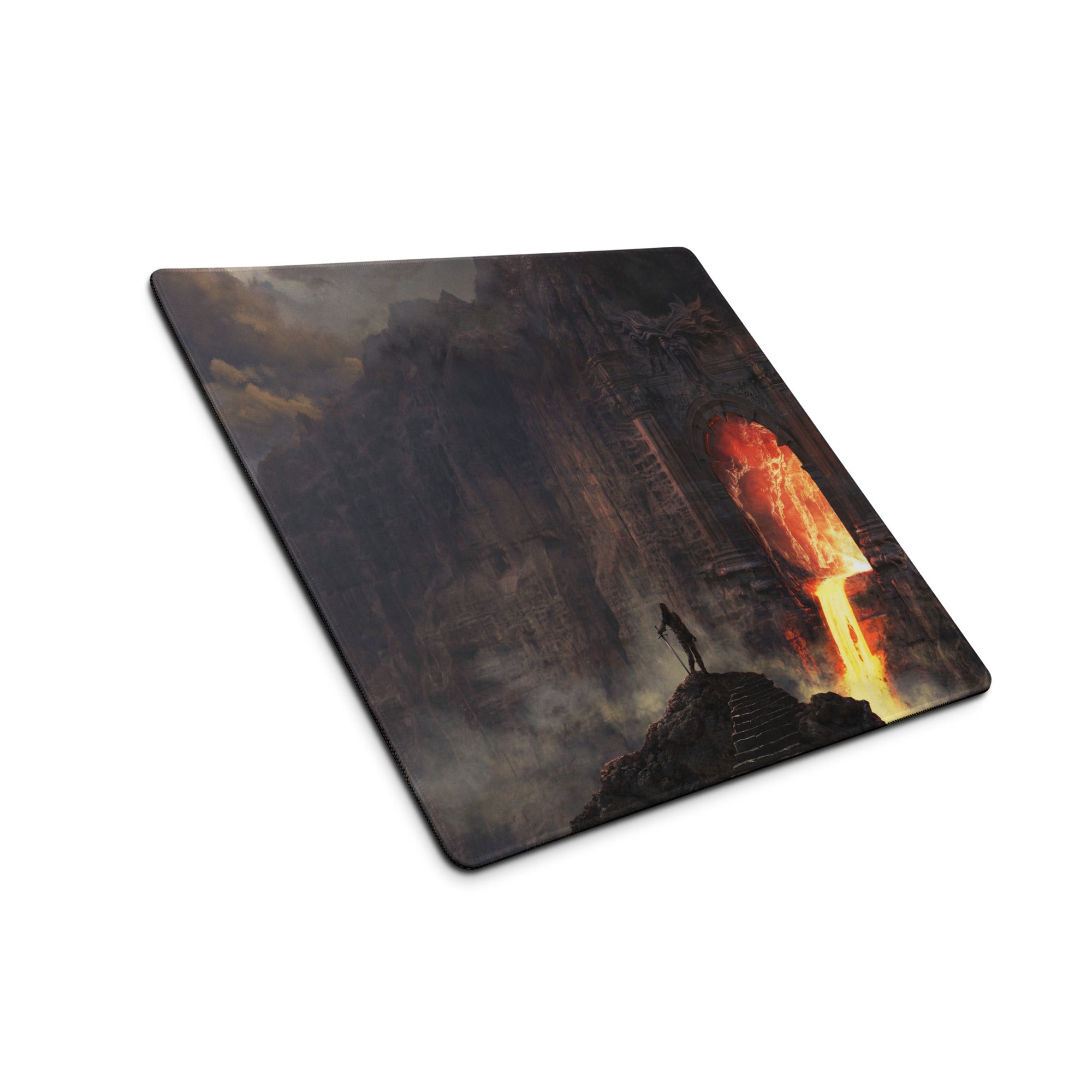 Gaming Mouse Pad Dark Lava Orange Epic Fantasy Desk Mat For Battlestation Large Non Slip Edge Stitched Digital Art