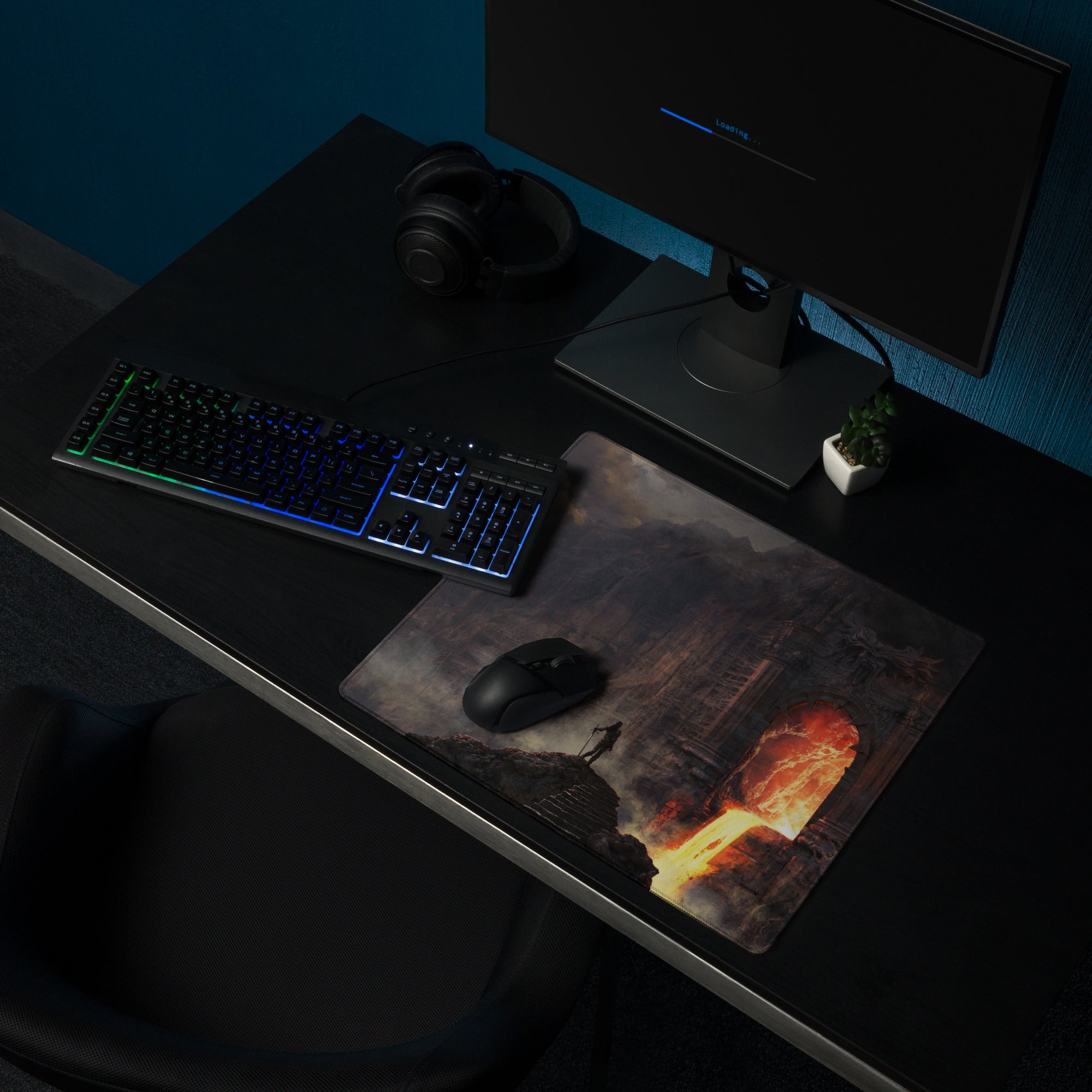 Gaming Mouse Pad Dark Lava Orange Epic Fantasy Desk Mat For Battlestation Large Non Slip Edge Stitched Digital Art