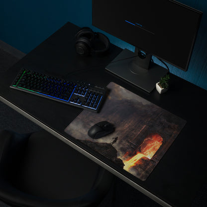 Gaming Mouse Pad Dark Lava Orange Epic Fantasy Desk Mat For Battlestation Large Non Slip Edge Stitched Digital Art