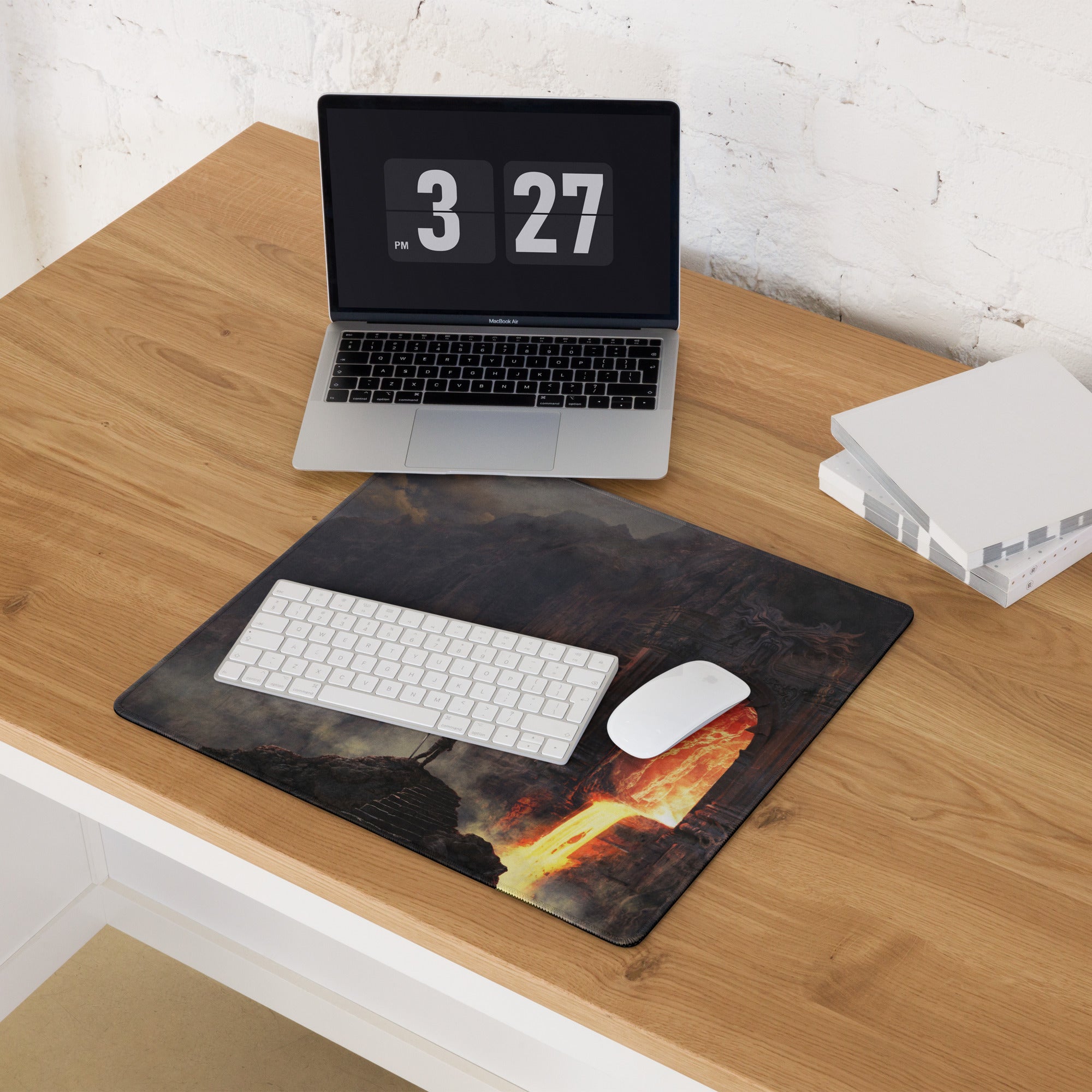 Gaming Mouse Pad Dark Lava Orange Epic Fantasy Desk Mat For Battlestation Large Non Slip Edge Stitched Digital Art