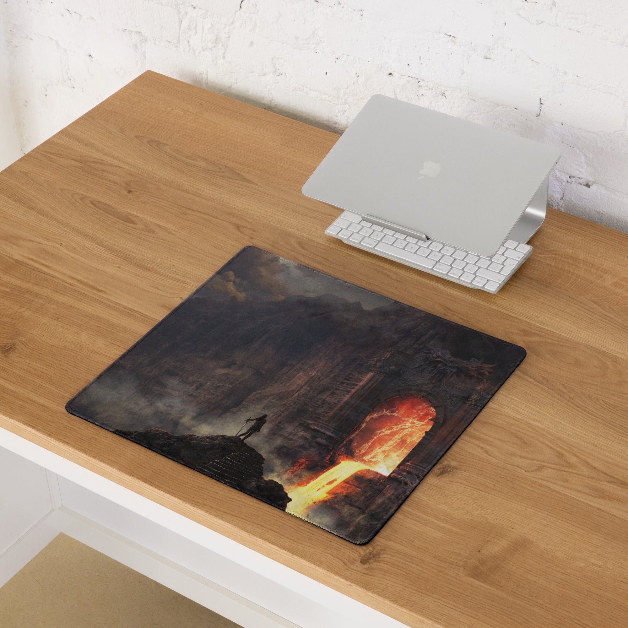 Gaming Mouse Pad Dark Lava Orange Epic Fantasy Desk Mat For Battlestation Large Non Slip Edge Stitched Digital Art