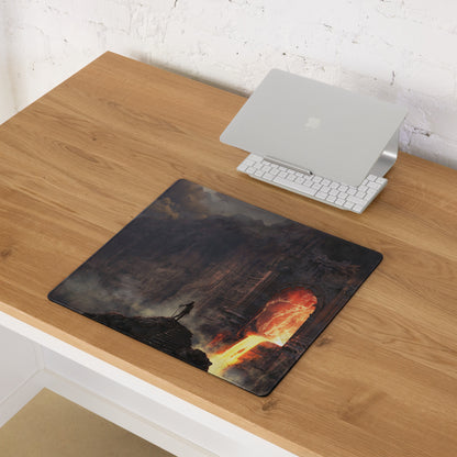 Gaming Mouse Pad Dark Lava Orange Epic Fantasy Desk Mat For Battlestation Large Non Slip Edge Stitched Digital Art