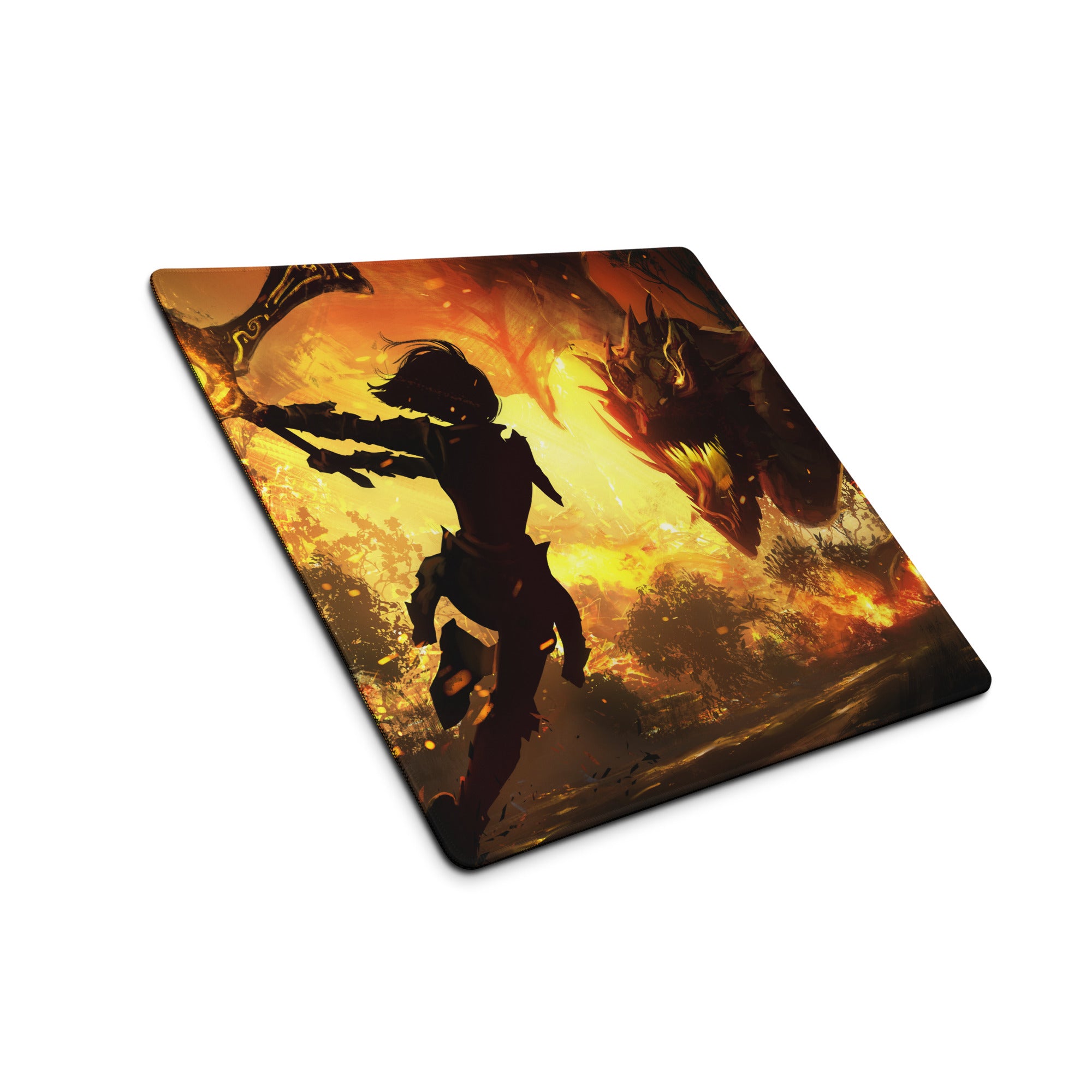 Gaming Mouse Pad Fiery Orange Black Dragon Battle Digital Art For Gaming Desk Mat