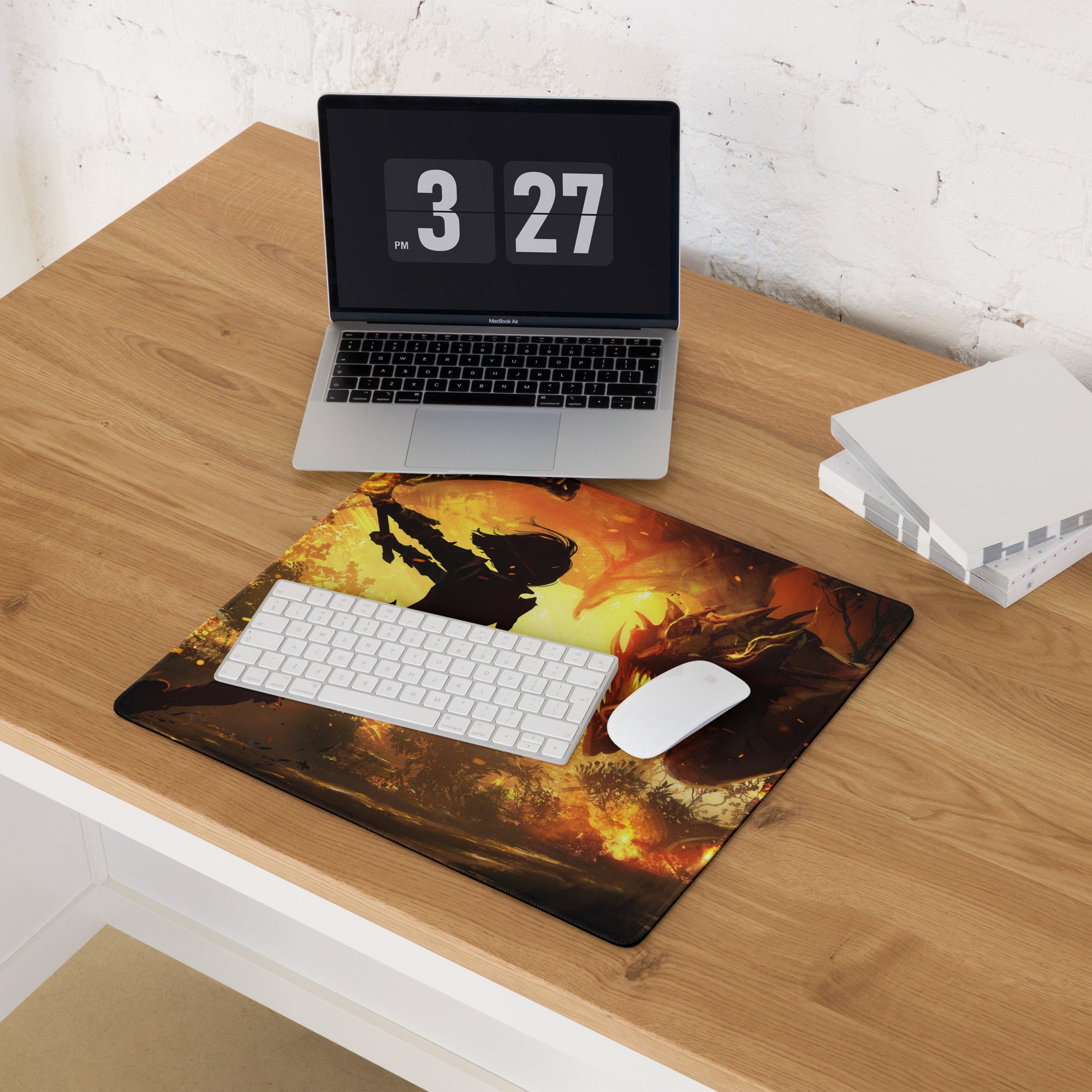 Gaming Mouse Pad Fiery Orange Black Dragon Battle Digital Art For Gaming Desk Mat