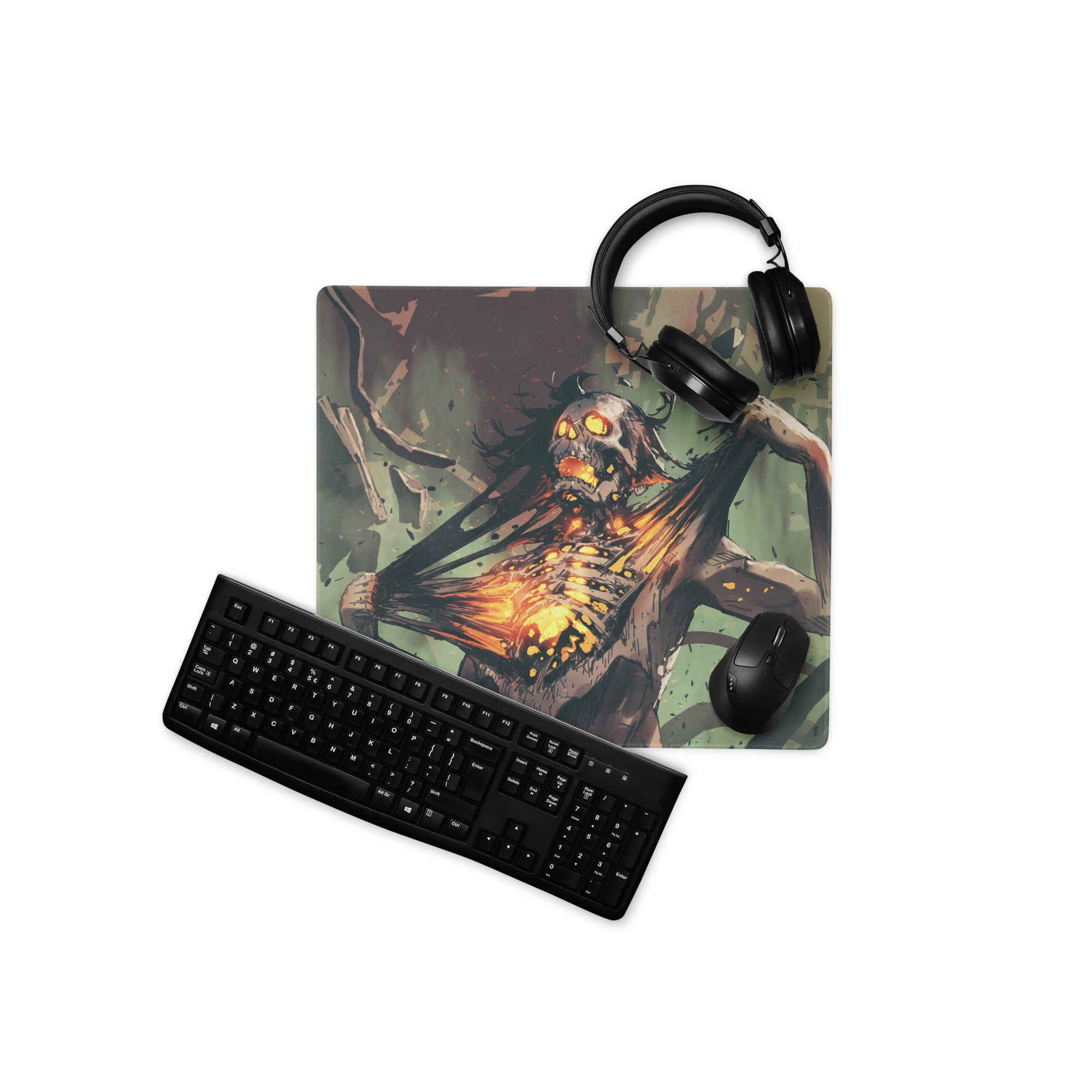 Zombie Monster Gaming Mouse Pad Green Black Neon Orange Large Non Slip Edge Stitch Desk Mat