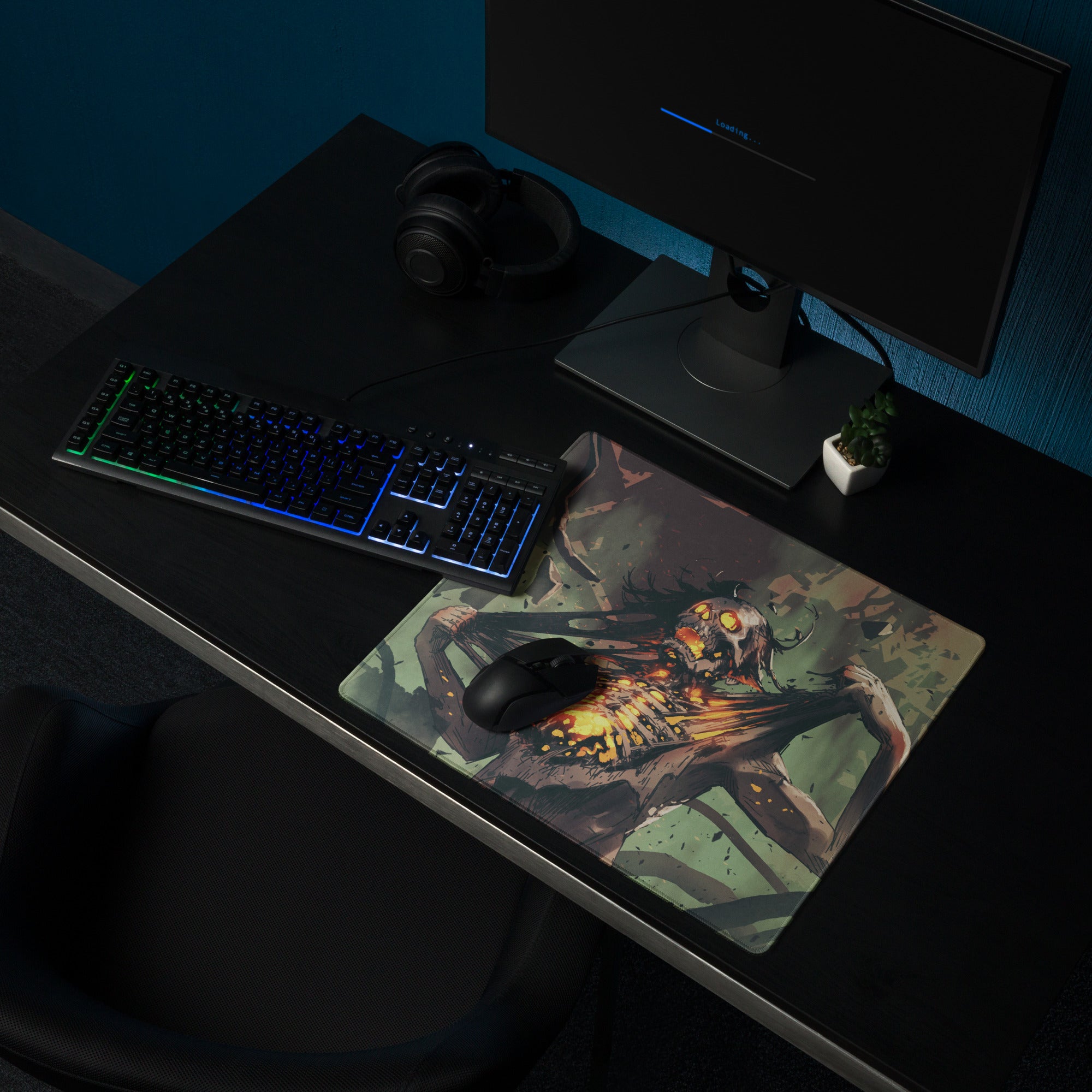 Zombie Monster Gaming Mouse Pad Green Black Neon Orange Large Non Slip Edge Stitch Desk Mat