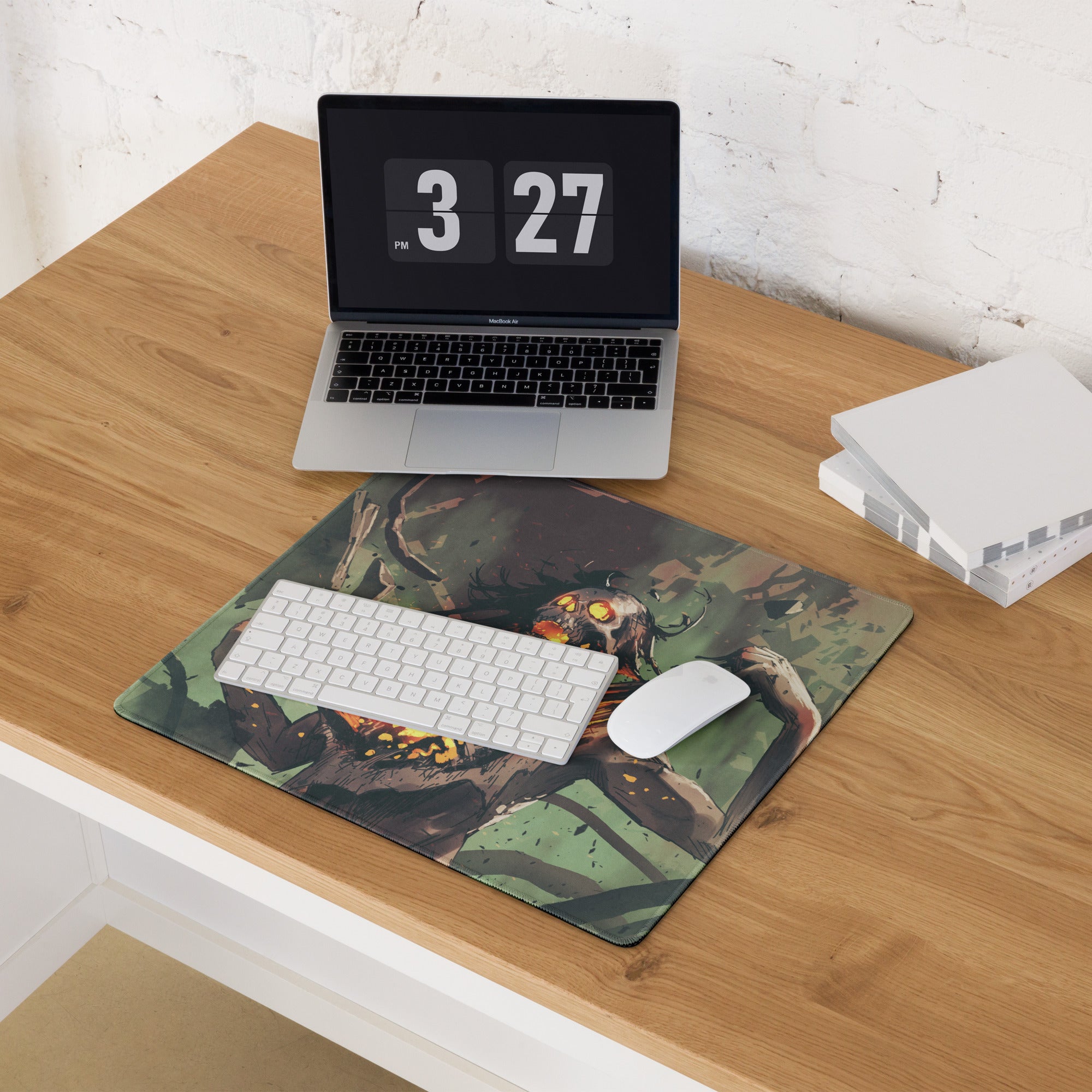 Zombie Monster Gaming Mouse Pad Green Black Neon Orange Large Non Slip Edge Stitch Desk Mat