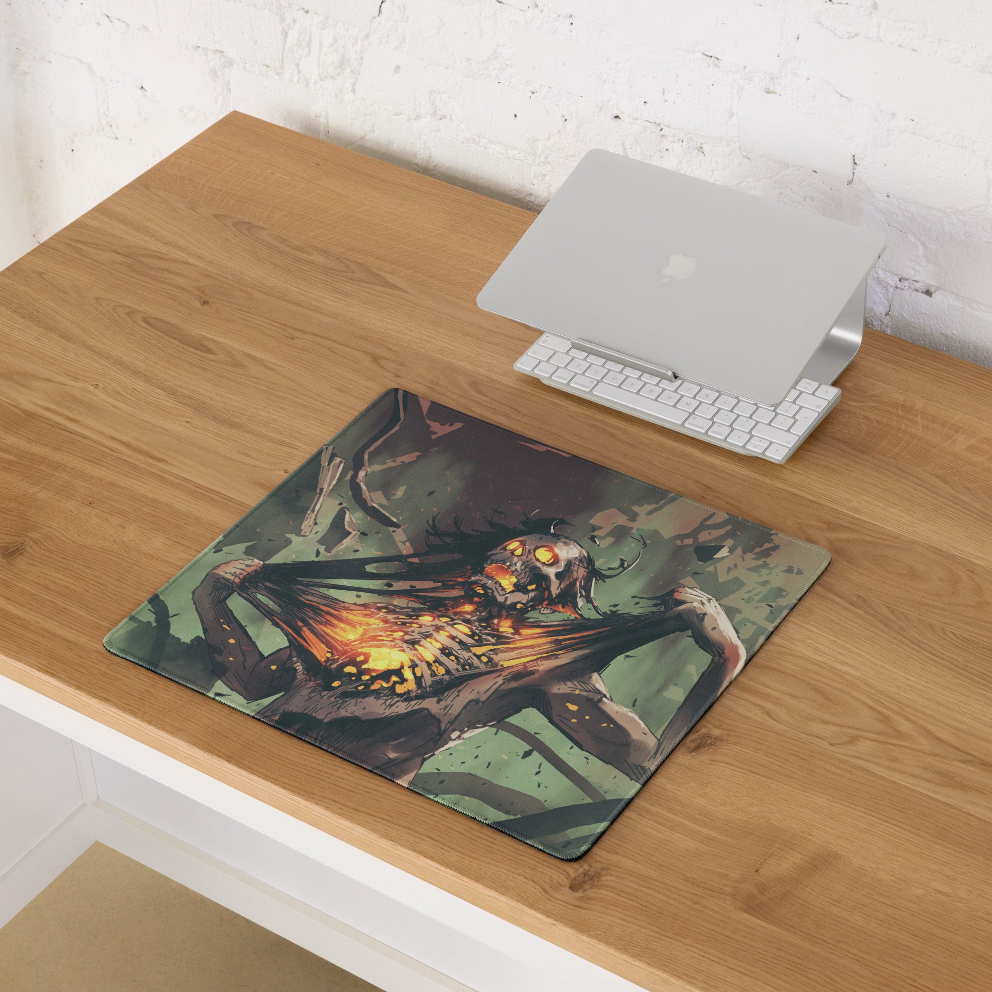 Zombie Monster Gaming Mouse Pad Green Black Neon Orange Large Non Slip Edge Stitch Desk Mat