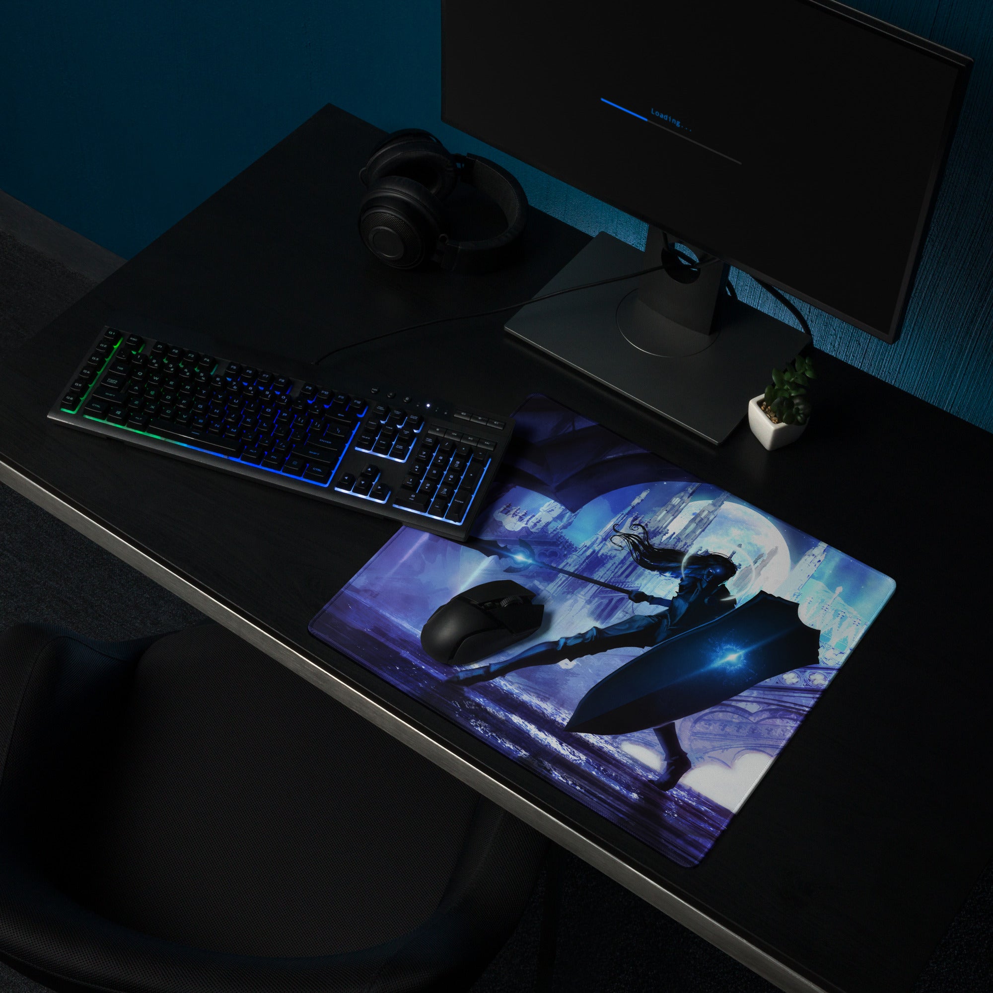 Gaming Mouse Pad Blue Purple Epic Fantasy Hero Artwork For Gaming Desk Large Non Slip Edge Stitched