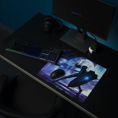 Gaming Mouse Pad Blue Purple Epic Fantasy Hero Artwork For Gaming Desk Large Non Slip Edge Stitched