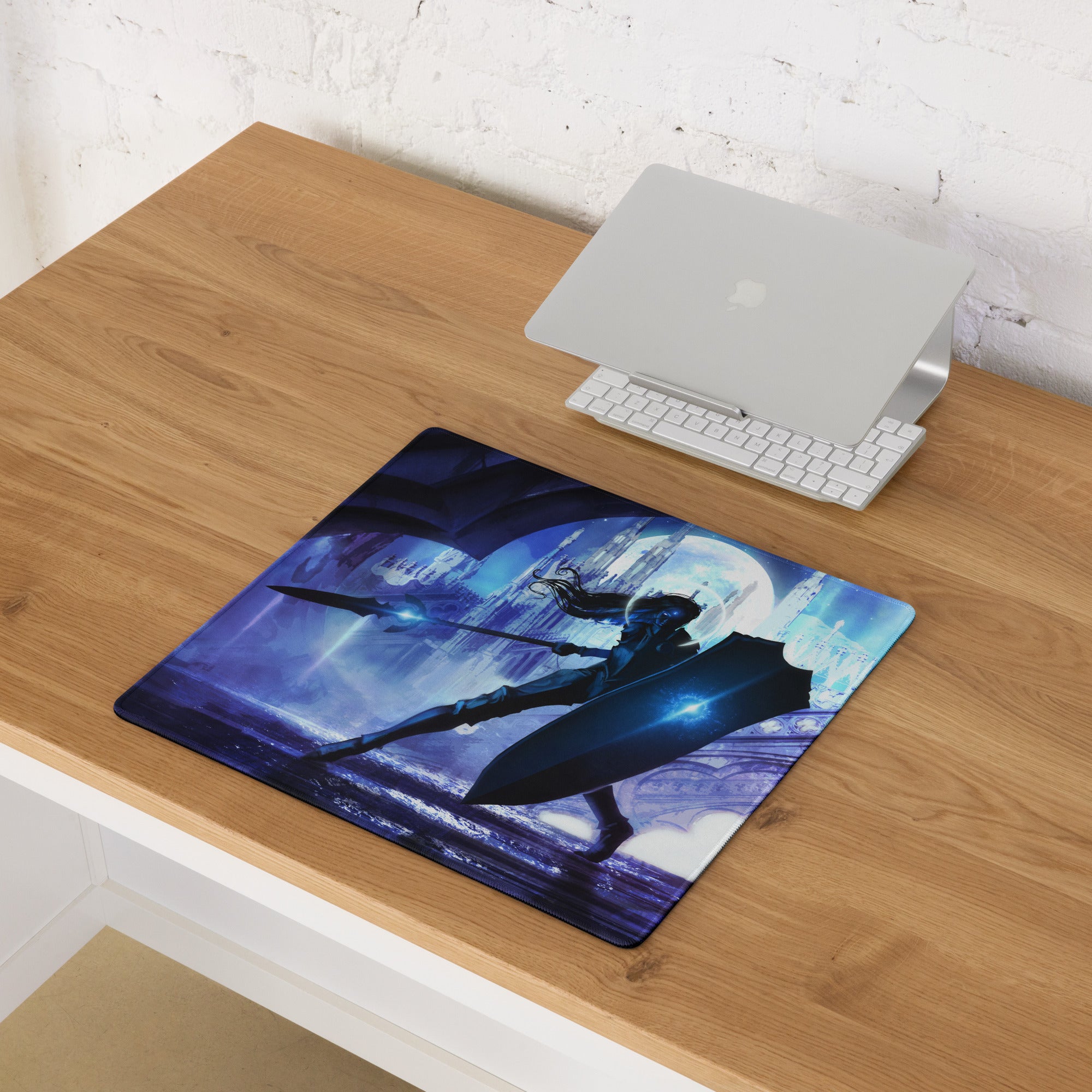 Gaming Mouse Pad Blue Purple Epic Fantasy Hero Artwork For Gaming Desk Large Non Slip Edge Stitched