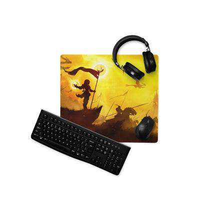Orange Yellow Fantasy Battle Scene Gaming Mouse Pad Large Non Slip Edge Stitching For Gaming Setup