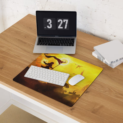 Orange Yellow Fantasy Battle Scene Gaming Mouse Pad Large Non Slip Edge Stitching For Gaming Setup