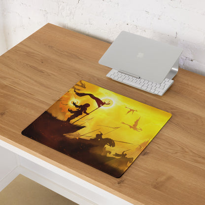 Orange Yellow Fantasy Battle Scene Gaming Mouse Pad Large Non Slip Edge Stitching For Gaming Setup