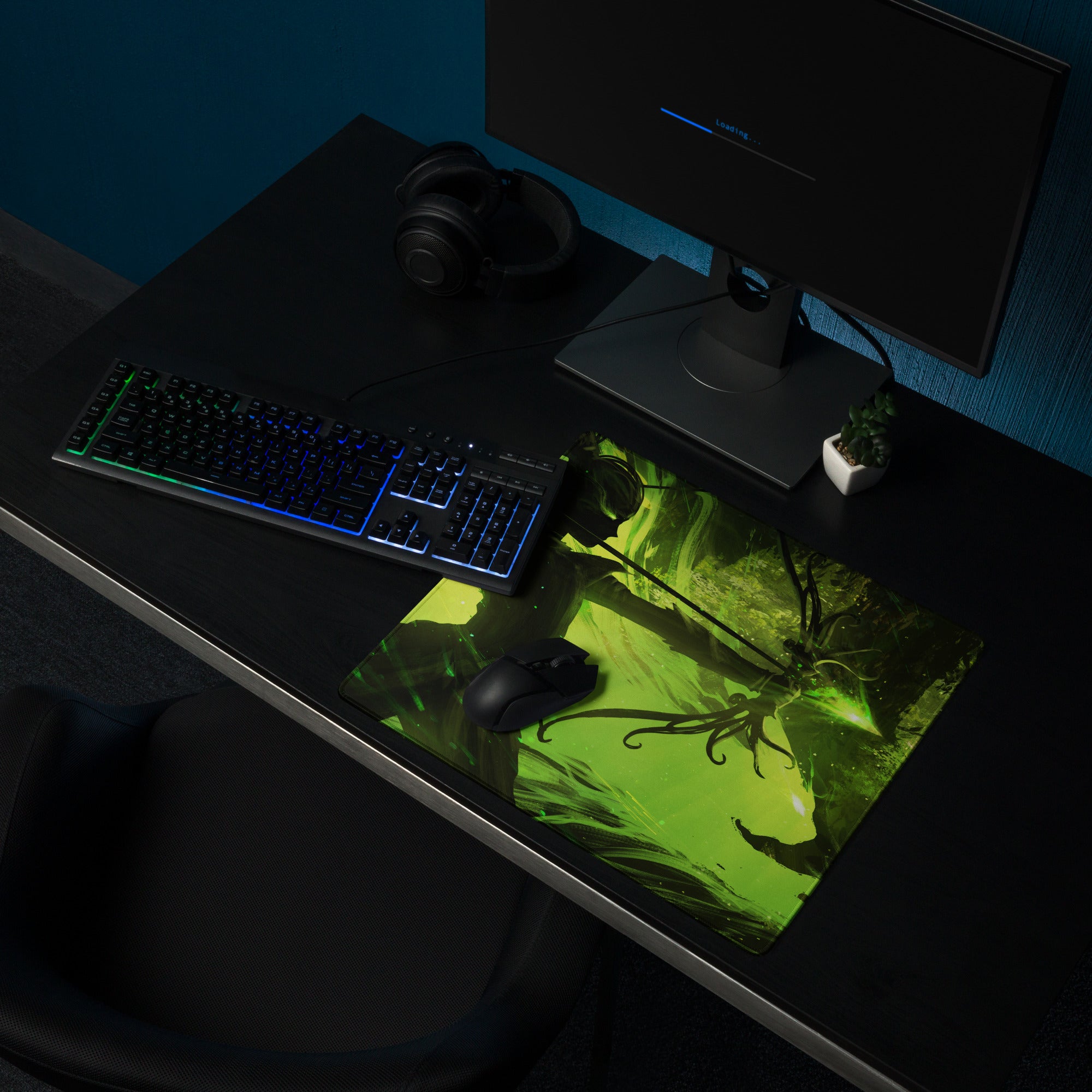 Green Neon Cyberpunk Gaming Mouse Pad For Desk Setup Large Non Slip Abstract Art Vibrant Artwork